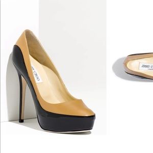 Jimmy Choo Black and Tan Platform Heels